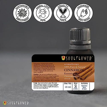 Soulflower Cinnamon Essential Oil for Skin Care, Hair Care, Hydrating | 100% Pure, Natural, Undiluted Cinnamon Essential Oil 15ml